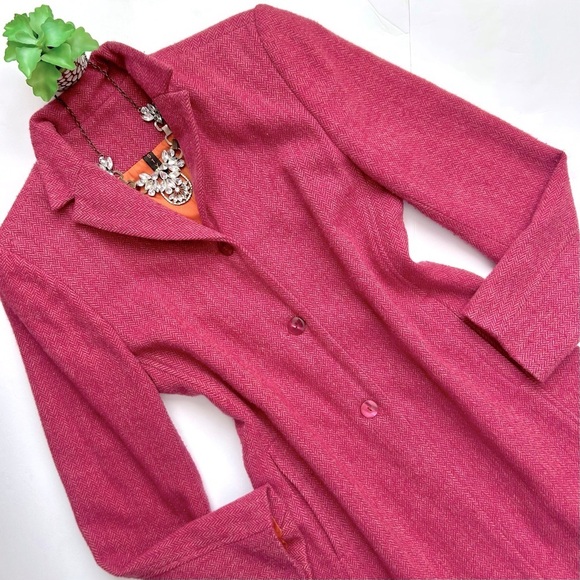 Style Pink Wool Herringbone Coat Jacket Size 8 - Picture 3 of 11